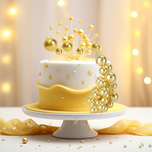 48 Pcs Gold Balls Cake Topper Decorations Balloon Cupcake Toppers Foam Cake Topper Balls Cake Balls Decorations for Birthday Party Wedding Anniversary Cake Decorating (48 Count)