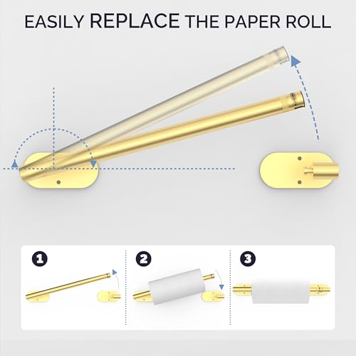 Gold Paper Towel Holder Under Cabinet Self Adhesive or Wall Mount (Gold / Standard Holder)