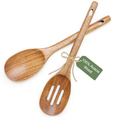 Large Wooden Spoons for Cooking Utensil Set Slotted Spoon Kitchen Spatula (Slotted + Cooking Spoon)
