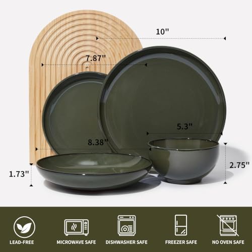Stoneware Dinnerware Sets for 4 (Blackish Green / Set (16pcs))