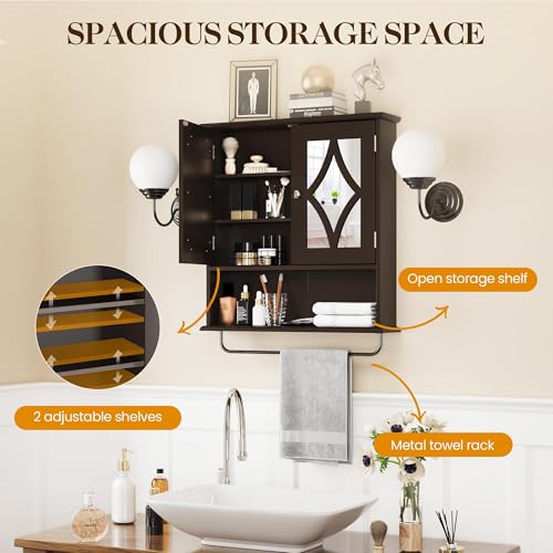 22x25 Bathroom Medicine Cabinet with Mirror (Brown / 5.1"D x 22"W x 25.6"H)