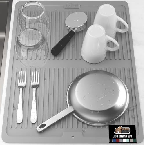 Patented BPA Free Silicone Dish Drying Mat (18" x 24" / Silicone / Gray)