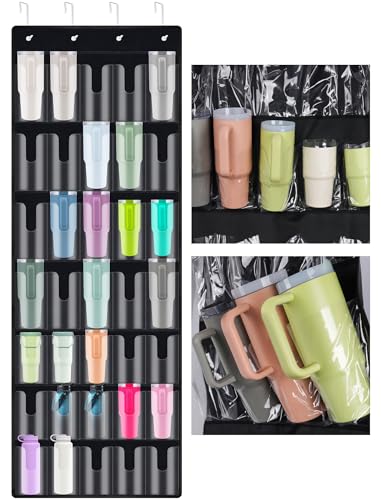 35 Pocket Door Hanging Cup Organizer Fit for Stanley Tumbler 30 40oz (75.2'' x 24.4" / Black (Upgraded))
