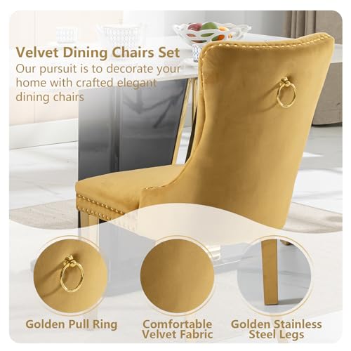 Gold Velvet Dining Chairs Set of 6 (Gold)