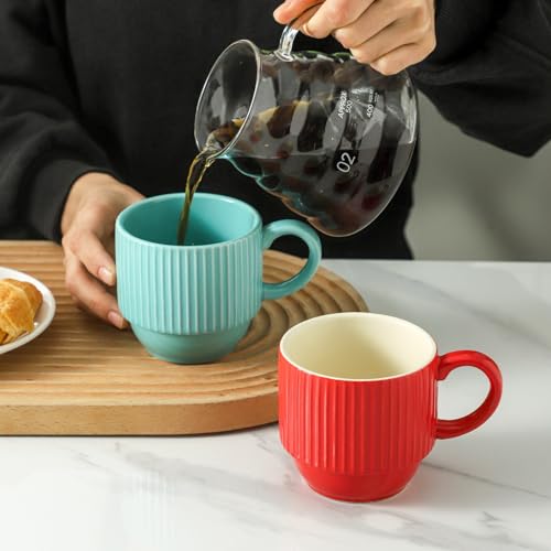 Coffee Mug 12 oz Set of 4 with Rack (Teal / 12 Ounces)