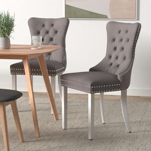 Grey Velvet Dining Chairs Set of 4 (Natural Gray)