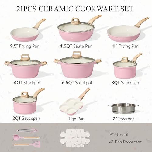 21pcs Ceramic Cookware Set (Pink / 21 Piece)