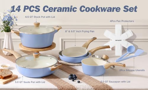 Ceramic Pots and Pans Set Nonstick (Ceramic Blue)
