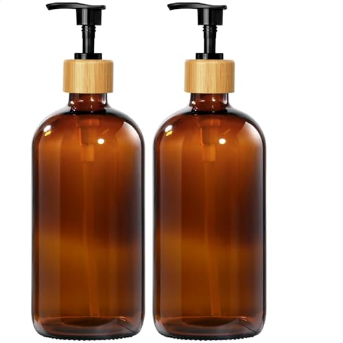 Amber Glass Soap Dispenser (Amber Bottle + Bamboo Pump / 2 Pack)