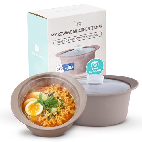 27oz Platinum Silicone Microwave Steamer Pot with Handle & Lid (27oz / Taupe Brown)