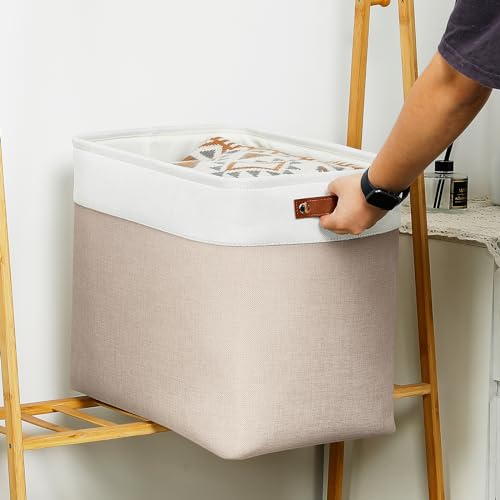 Large Storage Baskets for Organizing (White&Khaki / XXL-17"x12"x15")