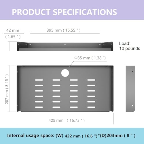 Metal Floating Wall Mounted Shelf Bracket 16.6" W for TV Box (16.6 inches Width)