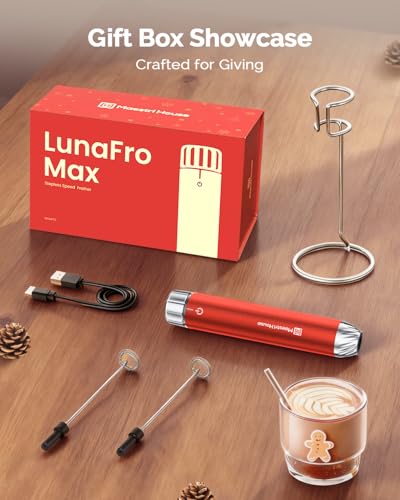 LunaFro Max Rechargeable Milk Frother (Santa Red (Gift Box))