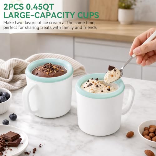 Home Ice Cream Maker Machine with 2 Ice Cream Bowls (White Green / Standard)