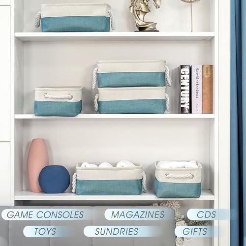 Storage Bins for Shelves (White And Green / 6PCS/Small -11.8Lx7.9Wx5.2H)