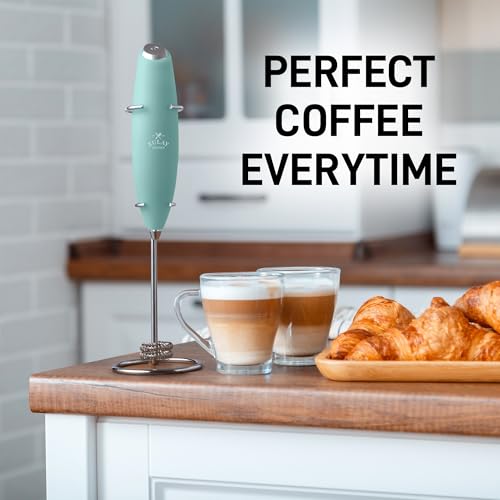 Powerful Milk Frother Wand With Duracell Batteries (Spearmint / Double Whisk + Batteries)