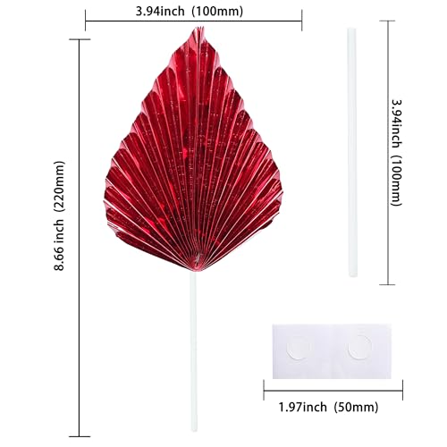 6Pcs Paper Palm Fan Cake Toppers Palm Spear Leaves Fan Cupcake Toppers Cake Insert Decorations Craft DIY Cake Bakeware Decoration for Birthday Party Wedding Party Decor Supplies Light Red (6 Count)