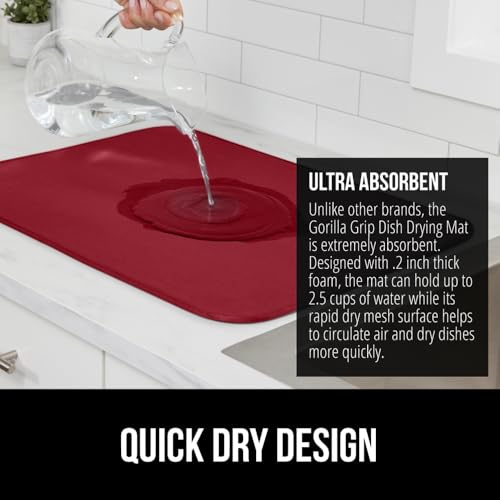 Ultra Absorbent Microfiber Dish Drying Mat (18" x 16" / Microfiber / Red)