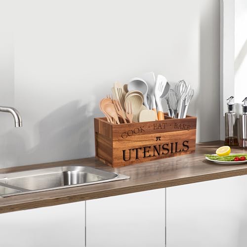 Extra Large Utensil Holder Countertop for Kitchen Counter (Acacia Brown)