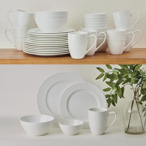 Trellis Bone China Lightweight Chip Resistant 40 Piece Dinnerware Set (Trellis)