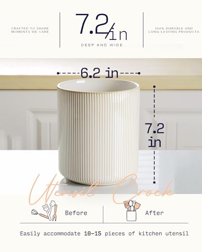 Large Utensil Holder for Kitchen Counter (Vintage White / 7.2" H)