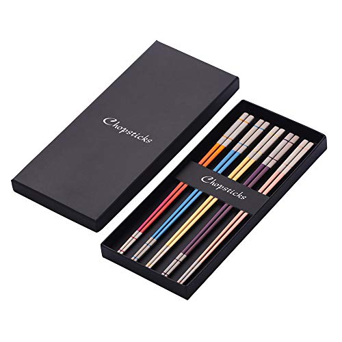 5 pair Nice Stainless Steel Featured Chopsticks Metal Reusable Chopsticks Chinese Square Chopsticks (nice 5 color)