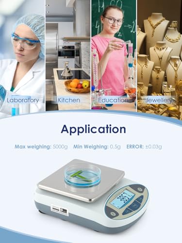 Lab Scale 5kgx0.1g Digital Precision Scale Electronic Balance Laboratory Weighing Industrial Scale Kitchen Counting Scale Scientific Scale Calibrated (5kg / 0.1g)