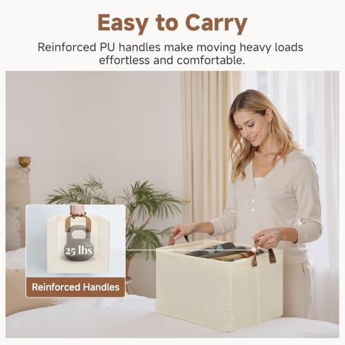 Closet Storage Bins (Beige（Texture） / 16 ½" L x 12" W x 10 ¼" H)