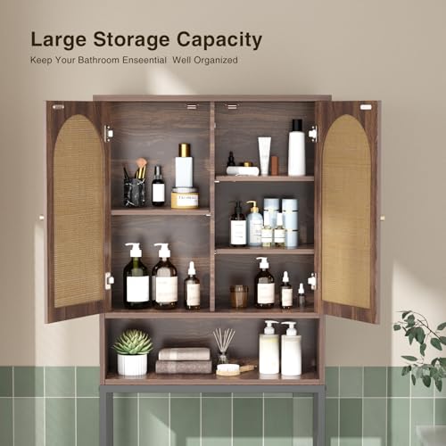 Rattan Toilet Storage Cabinet (Brown)