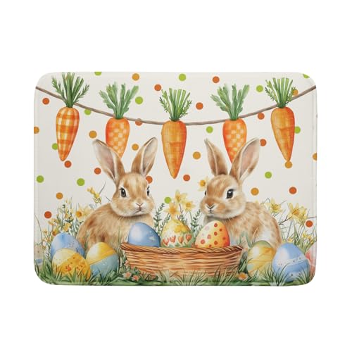 Easter Bunny Dish Drying Mat Eggs Carrot Dishes Drainer Pad Absorbent Reversible Dish Rack Mat Protector for Kitchen Countertop 18x24 Inch (Easter Bunny Carrot / 18" x 24")