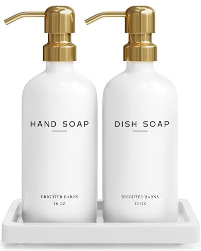 Luxury Glass Hand and Dish Soap Dispenser Set by Brighter Barns (Gold Hd)