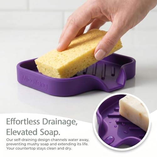 Silicone Soap Dish with Drain Spout (Purple / S(4.9"×3.2"))