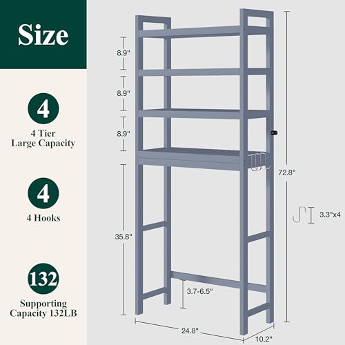 Bamboo Over The Toilet Storage Cabinet (Grey / 4 Tiers (72.8"H))