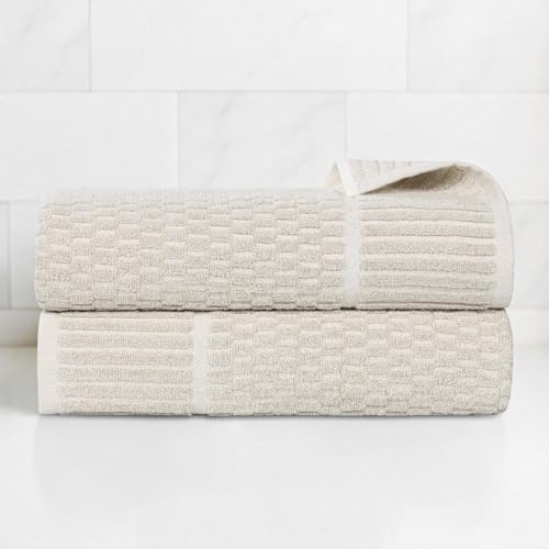 Juno Viscose Cotton Blend Medium Weight Towels (2 Piece Bath Towel Set / Beige)