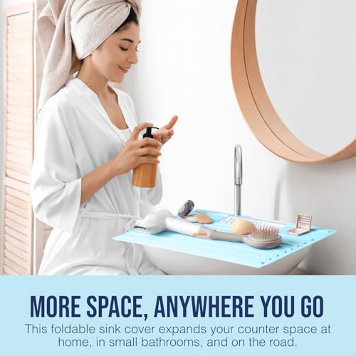 Bathroom Sink Cover for Counter Space (Light Blue / Large)