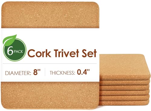 Cork Trivets for Hot Pots and Pans (03-8 Inch 6pcs Square)