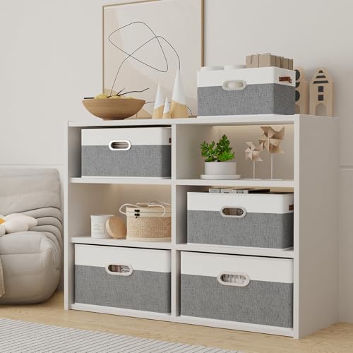 Fabric Storage Baskets (12.99x9.05x7.87in/2-Pack / White/Grey)