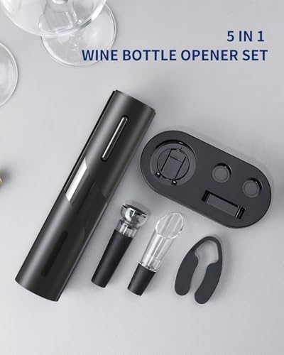 Electric Wine Bottle Opener Set Rechargeable Wine Corkscrew Cordless Wine Opener Gift Set with Charging Base (Matte Black / Prestige Set)