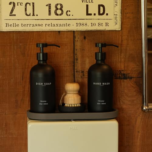 Set of 5 Kitchen Soap Dispenser Set 16 Oz Glass Hand Dish Soap Dispenser with Stainless Steel Pump (Black)