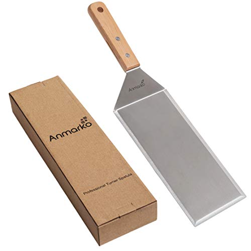 Stainless Steel Metal Griddle 4 x 8 inch Spatula (Wooden handle turner)