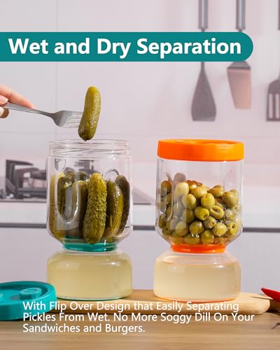 Pickle Jar with Strainer Flip (7-Blue&Orange / 51oz 2pcs)