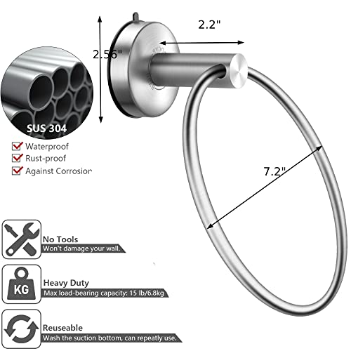 Suction Cup Hand Towel Ring Brushed Nickel Hand Towel Holder for Bathroom Wall SUS 304 Stainless Steel Kitchen Towel Hanger (Brushed / Style #07)