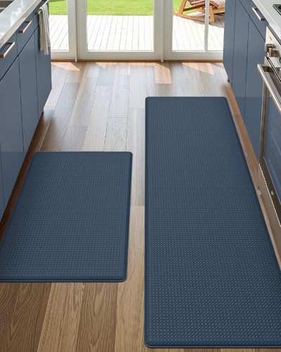 Kitchen Floor Mats Cushioned Anti Fatigue (Dark Blue / 59"l X 17"w X 0.4"th + 29"l X 17"w X 0.4"th)