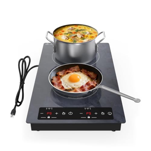 Double Induction Cooktop Portable Electric Cooktop 12'' Hot Plate (12 Inch Gray)
