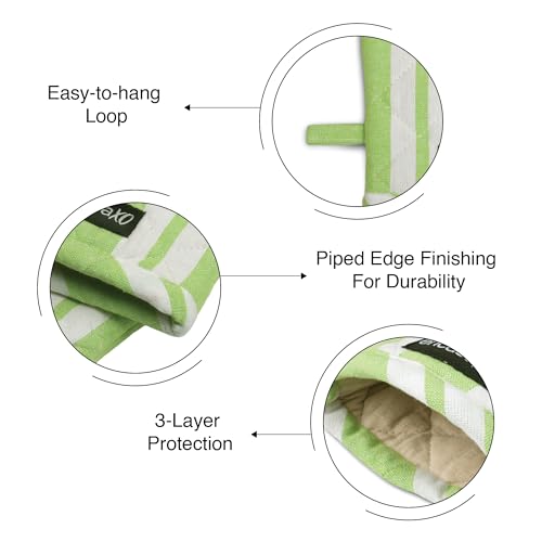 Oven Mitts Heat Resistant Kitchen Gloves (Oven Gloves / Franca Lime Stripes)