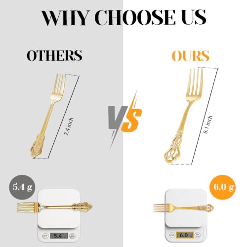 30PCS Gold Plastic Forks 8.1inch Vintage Baroque Forks for Dinners (30-Gold / Forks)