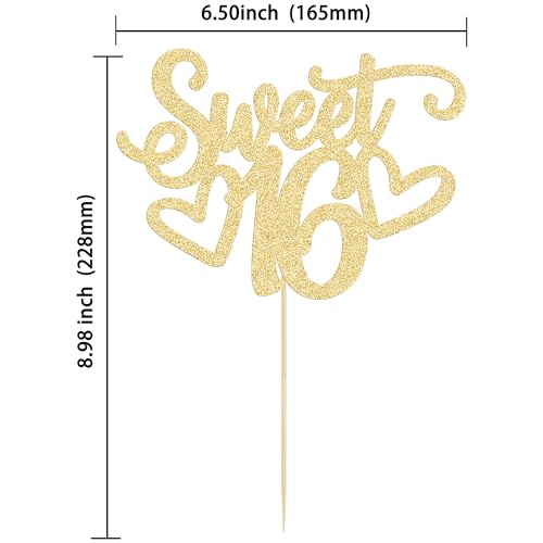 1Pc Sweet Teenager 16 Cake Topper Glitter 16th Birthday Cake Pick for Cheers to 16 Years Old 16th Birthday Party Cake Decorations Supplies Gold (Gold 1pc-teenager)