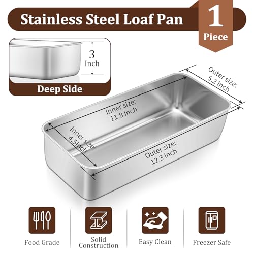 Loaf Pan 12 x 5 Inch Stainless Steel Loaf Pans for Baking Bread
