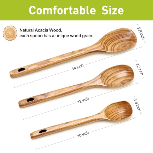 3 Pcs Non Toxic Wood Serving Spoons Set for Cooking Mixing Kitchen Utensils (3 Pcs Spoons)