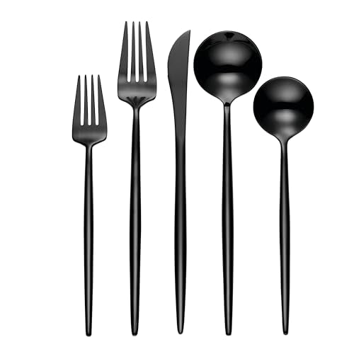 894757 Skandia Zephyr Black 45 Piece Flatware Set (45-Piece Flatware Set, Black)